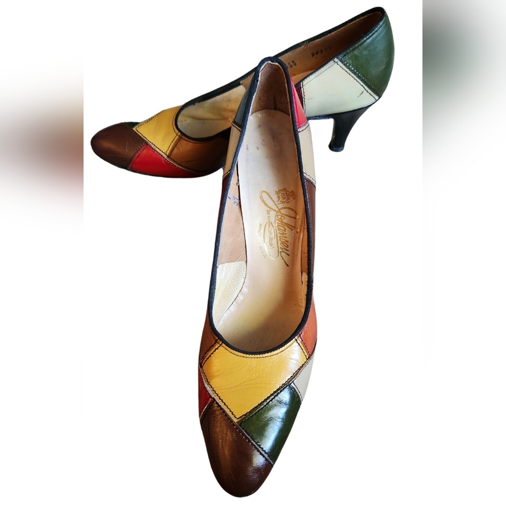 Vintage 1876 Johansen - Patchwork Leather Heels - Size 7 1/2 - Multi-colored